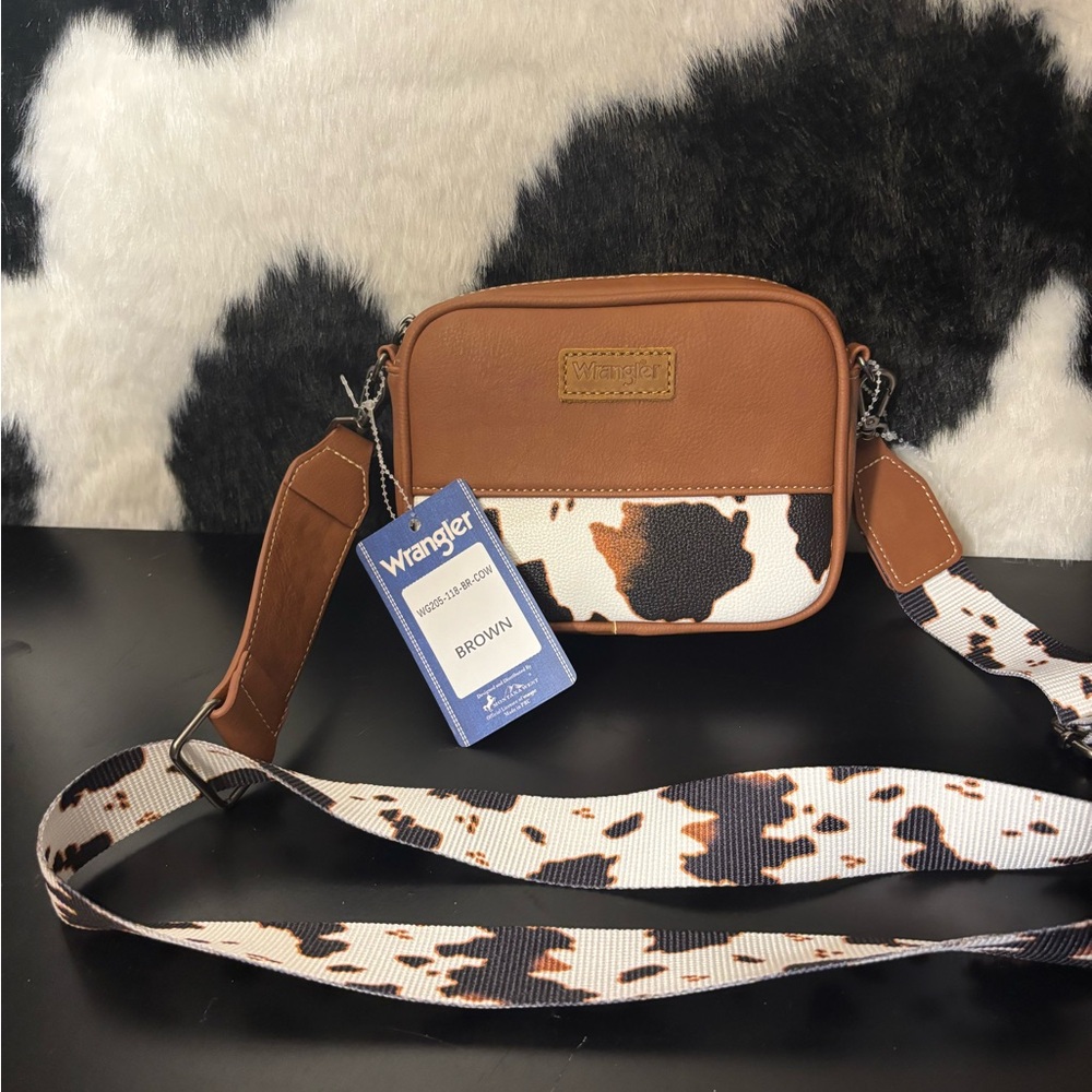 Wrangler brown cow print cross body bag